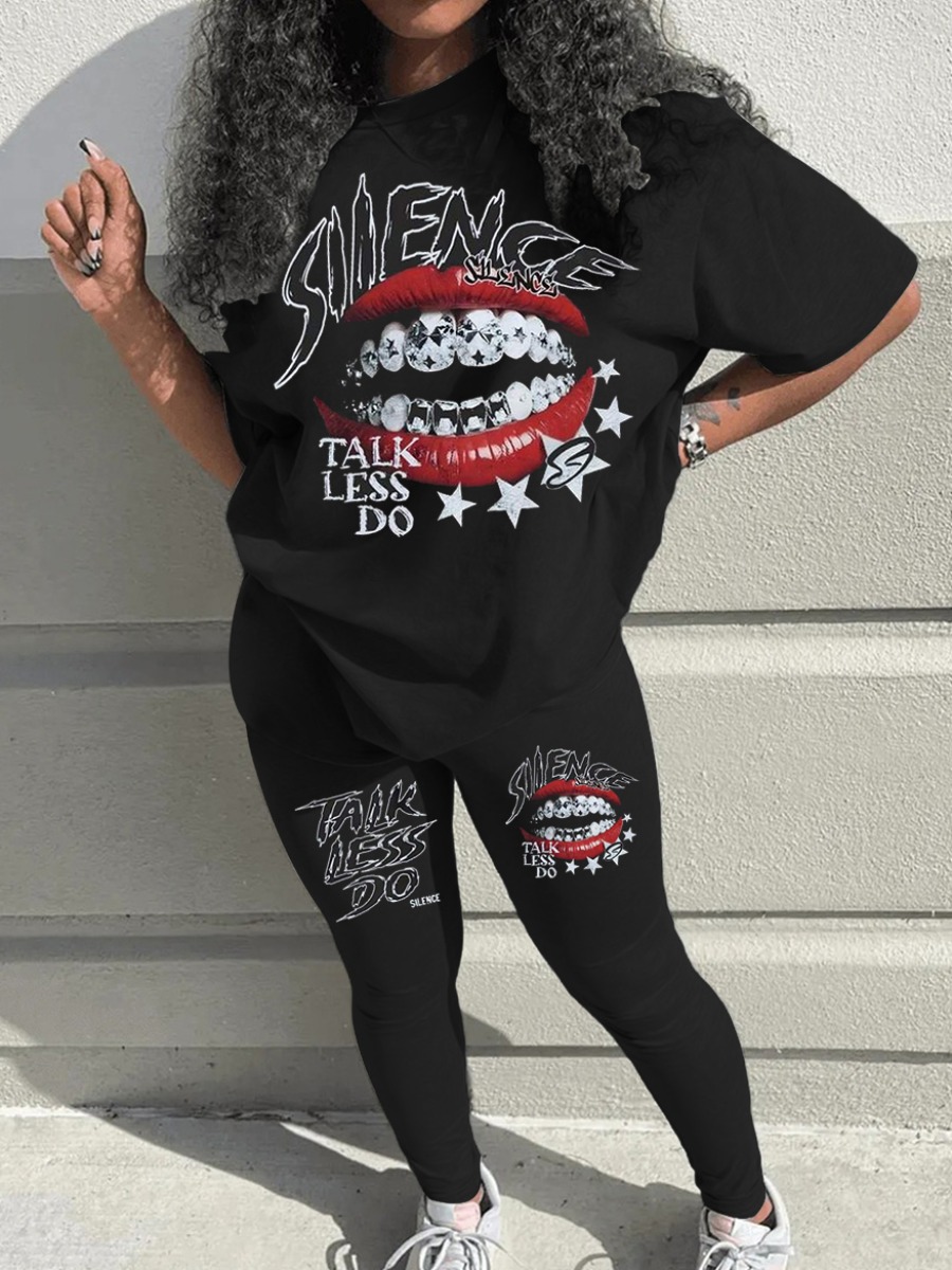 LW Plus Size Pattern Print Two-piece Pants Set
