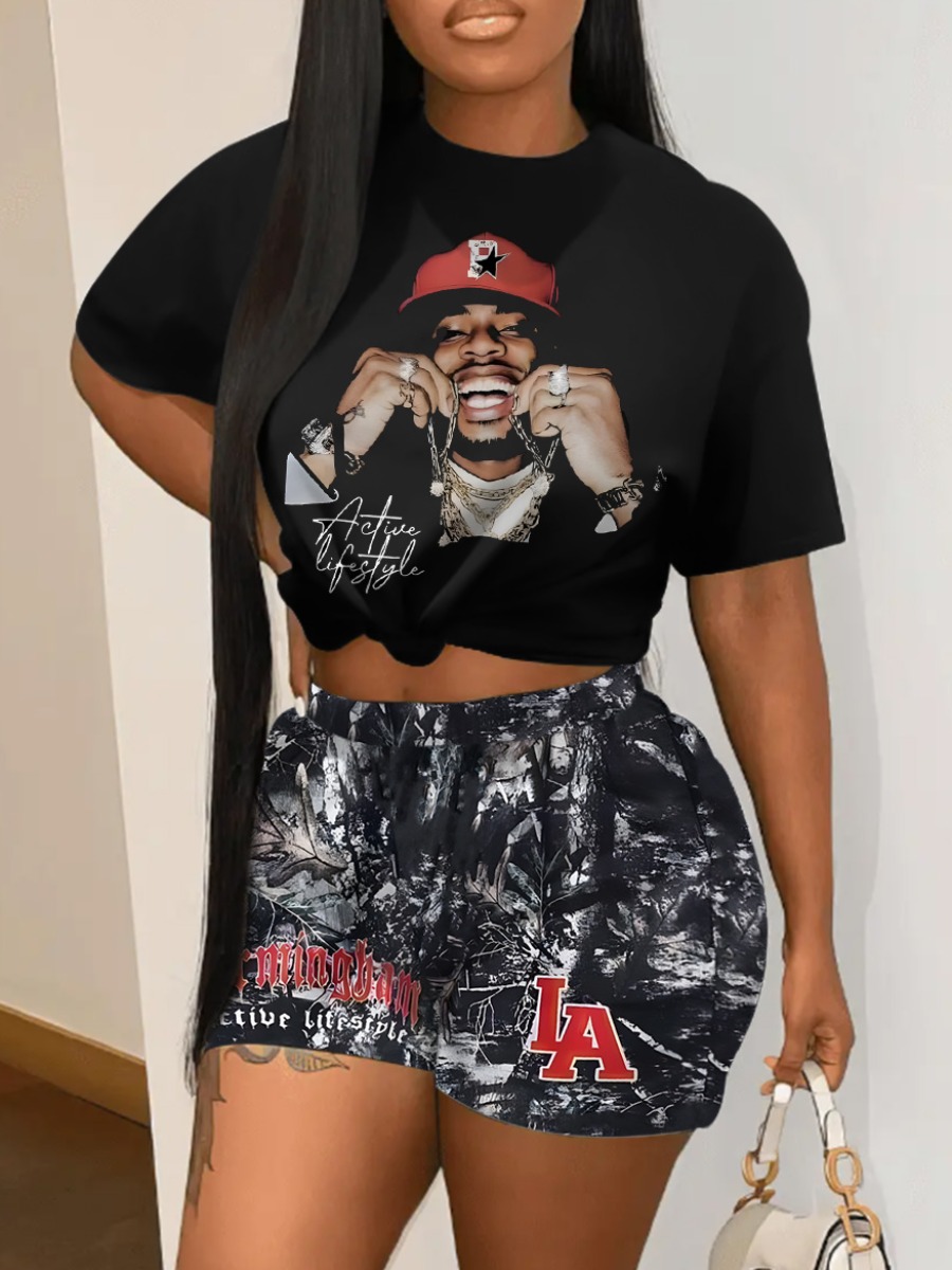 LW Figure Letter Mixed Print Shorts Set