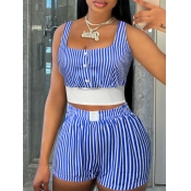 LW BASICS Crop Top Striped Shorts Set