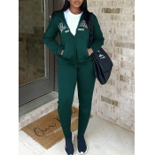 LW BASICS Letter Print Kangaroo Pocket Pants Set