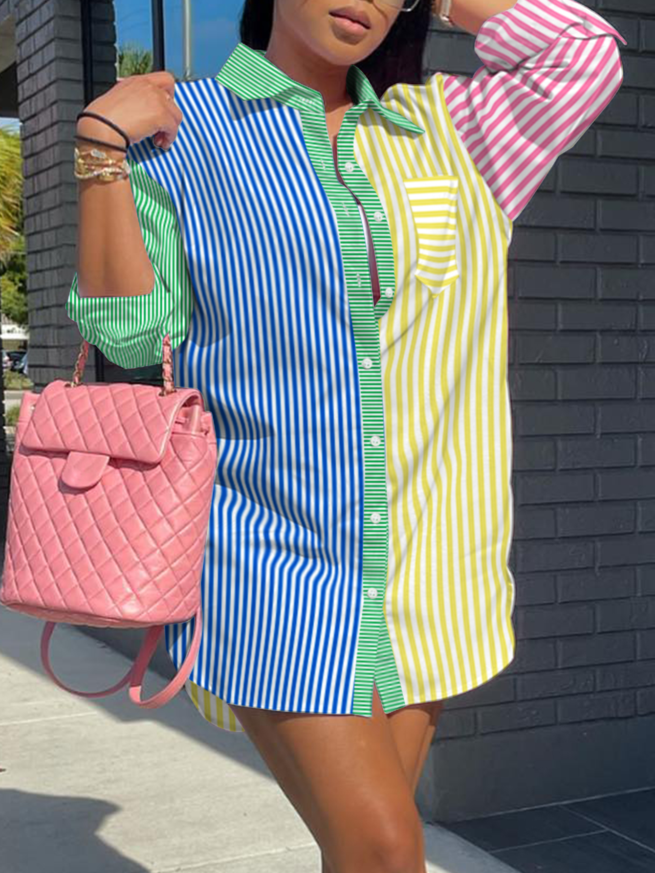 LW BASICS Plus Size Striped Pocket Design Shirt