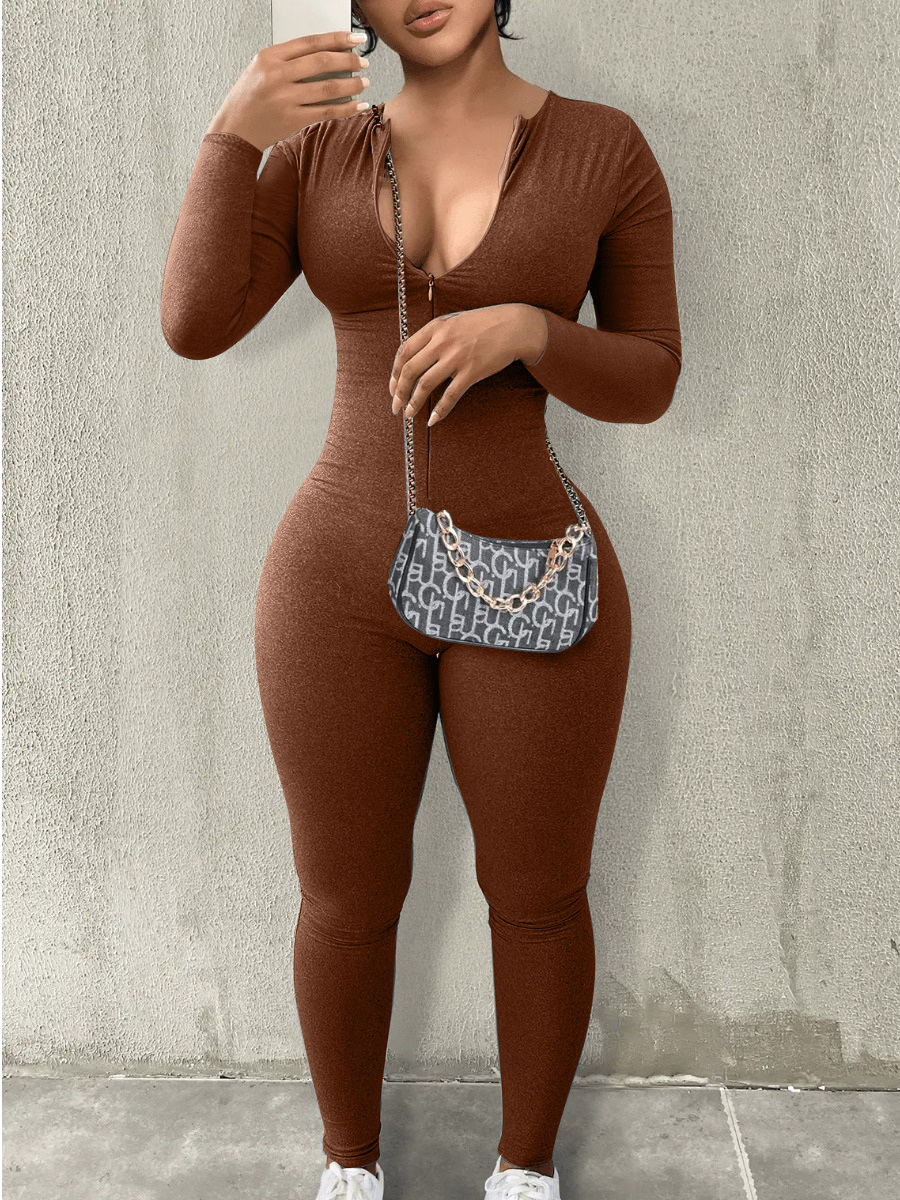 LW BASICS Zipper Design Skinny Jumpsuit