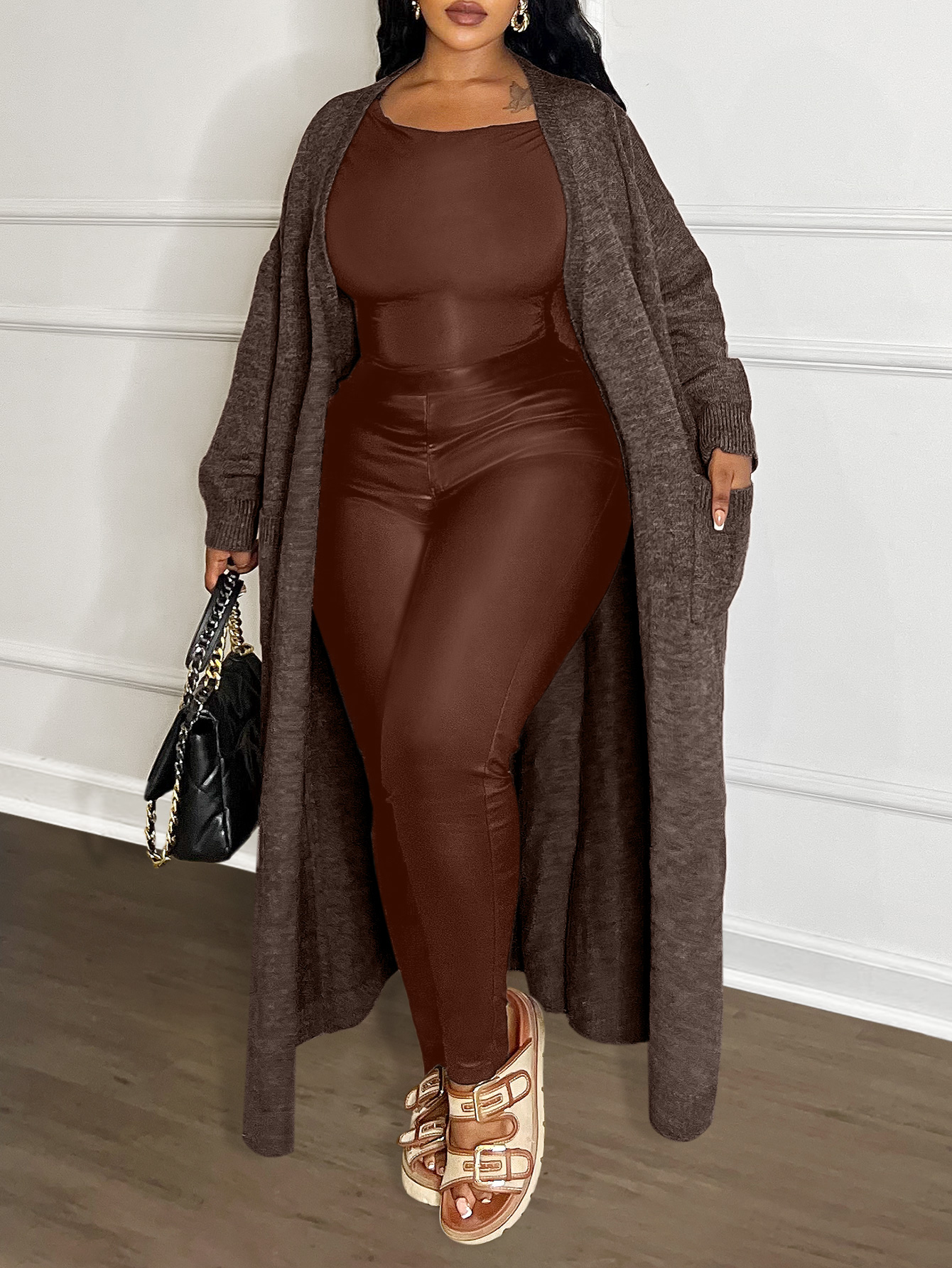 LW Plus Size Pocket Design Solid Color Sweater