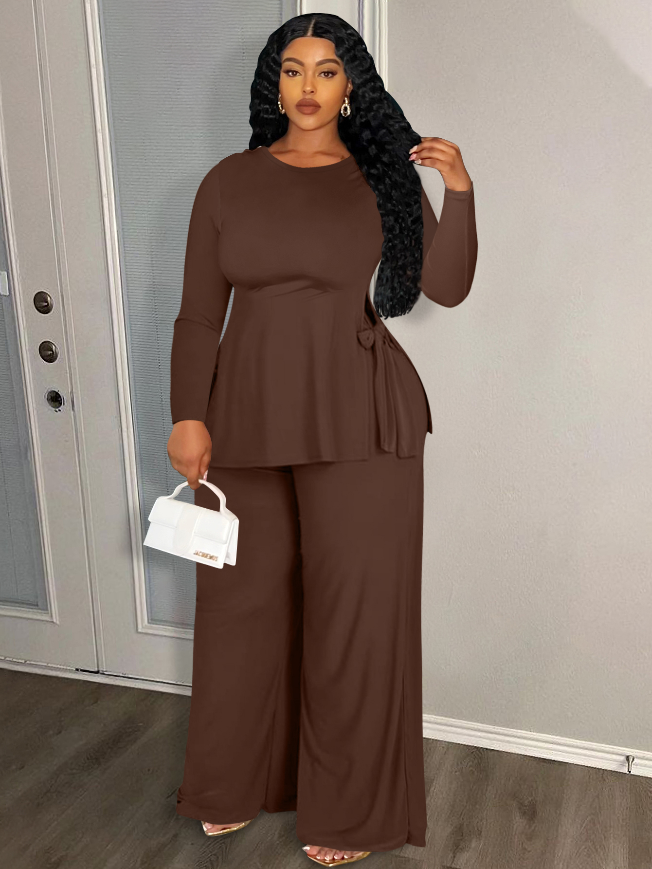 LW Plus Size Bandage Design Solid Color Two-piece Pants Set
