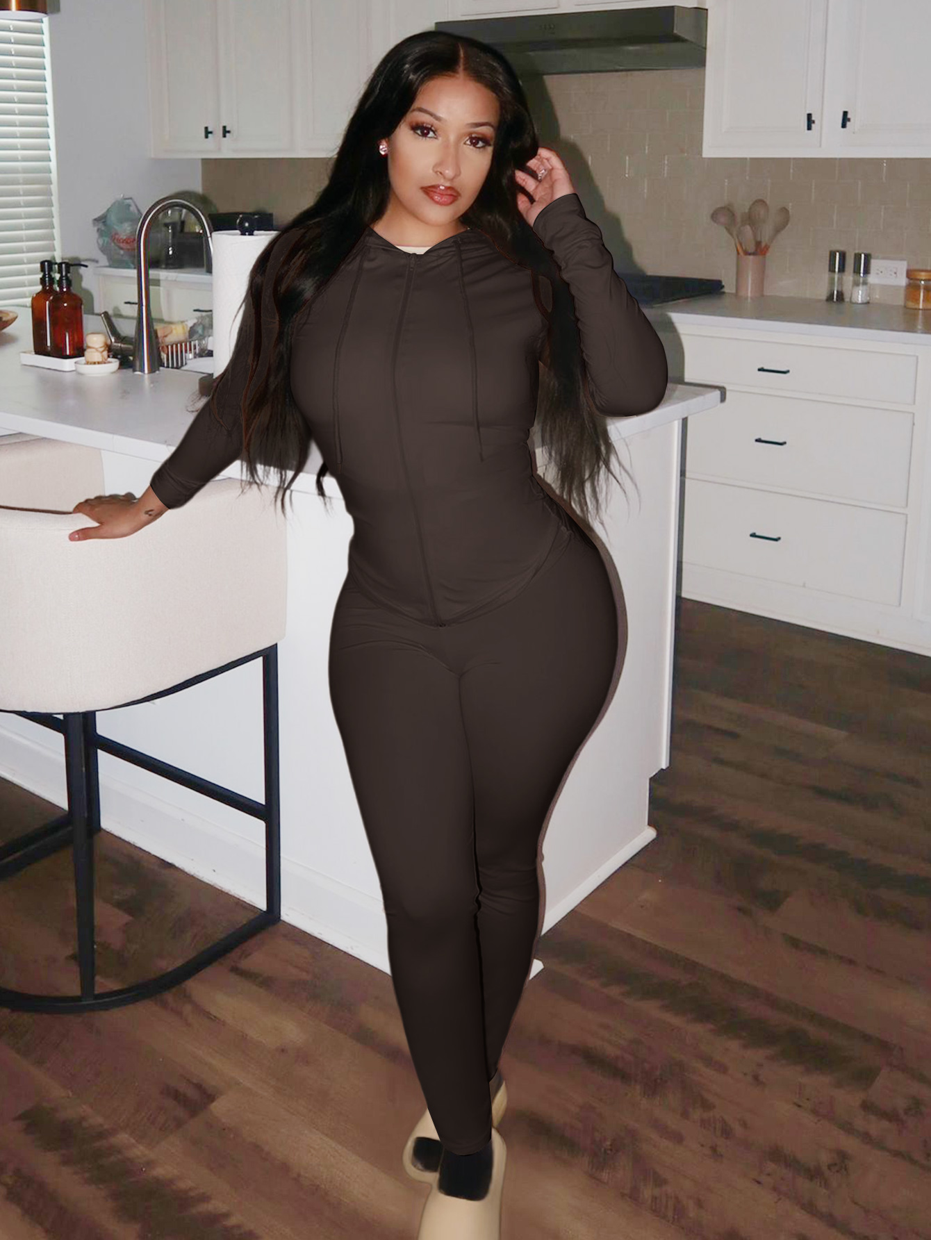 LW None Solid Color Two-piece Pants Set