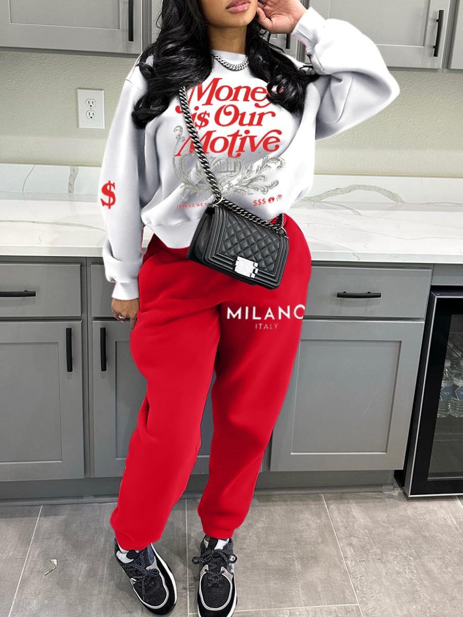 LW Pattern Letter Print Two-piece Pants Set