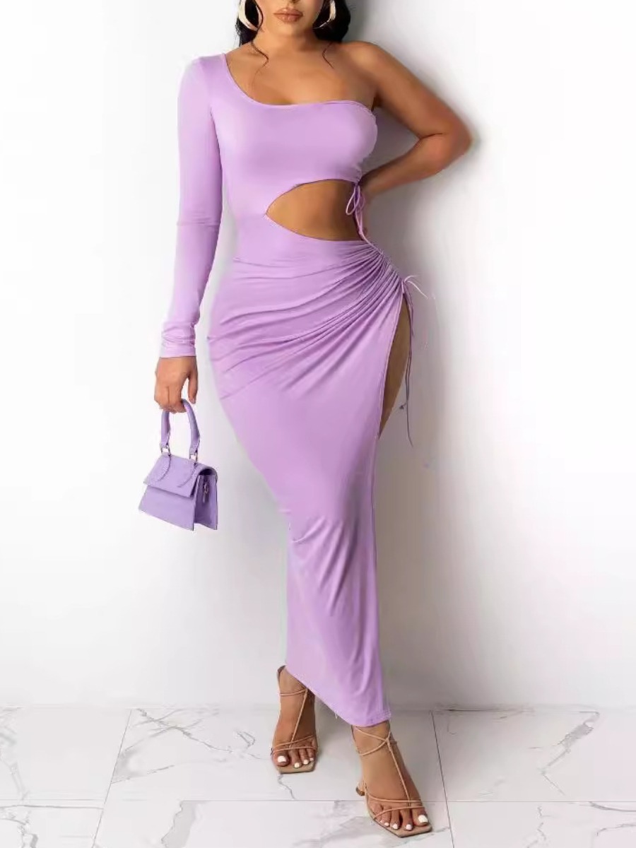 LW Bandage Design Cut Out Solid Color Maxi Dress