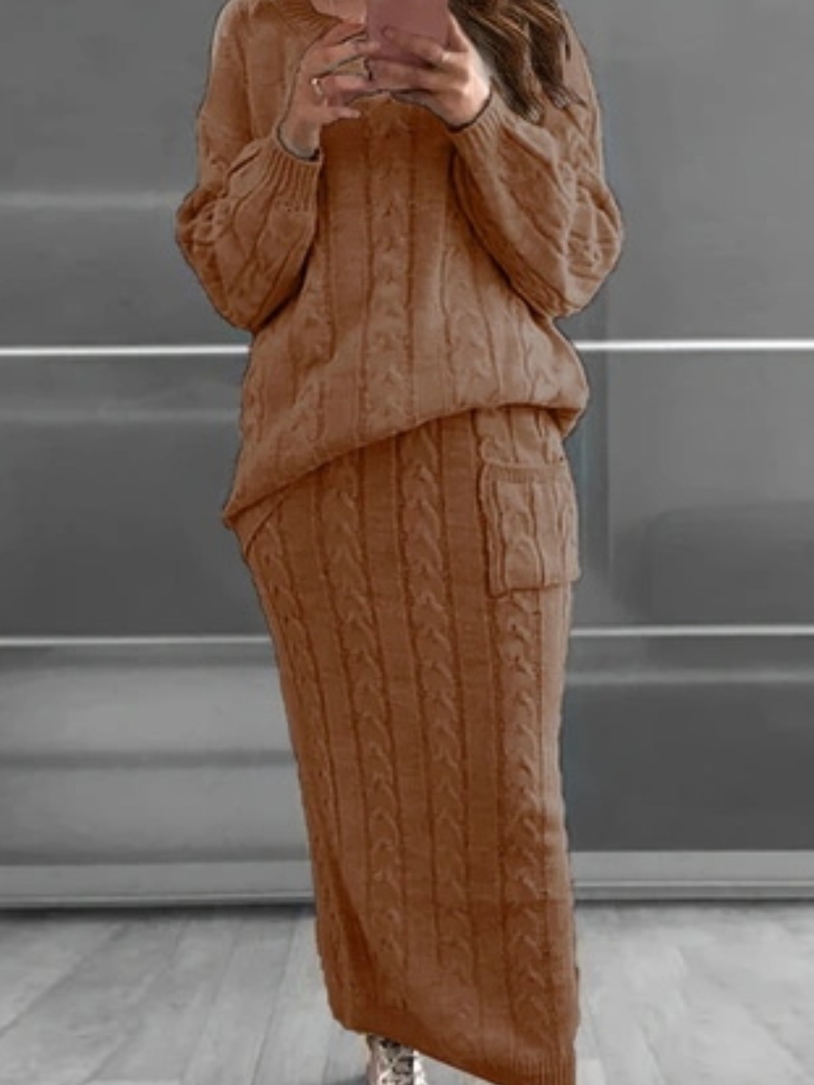 LW BASICS Plus Size Wrap Solid Color Two-piece Ski