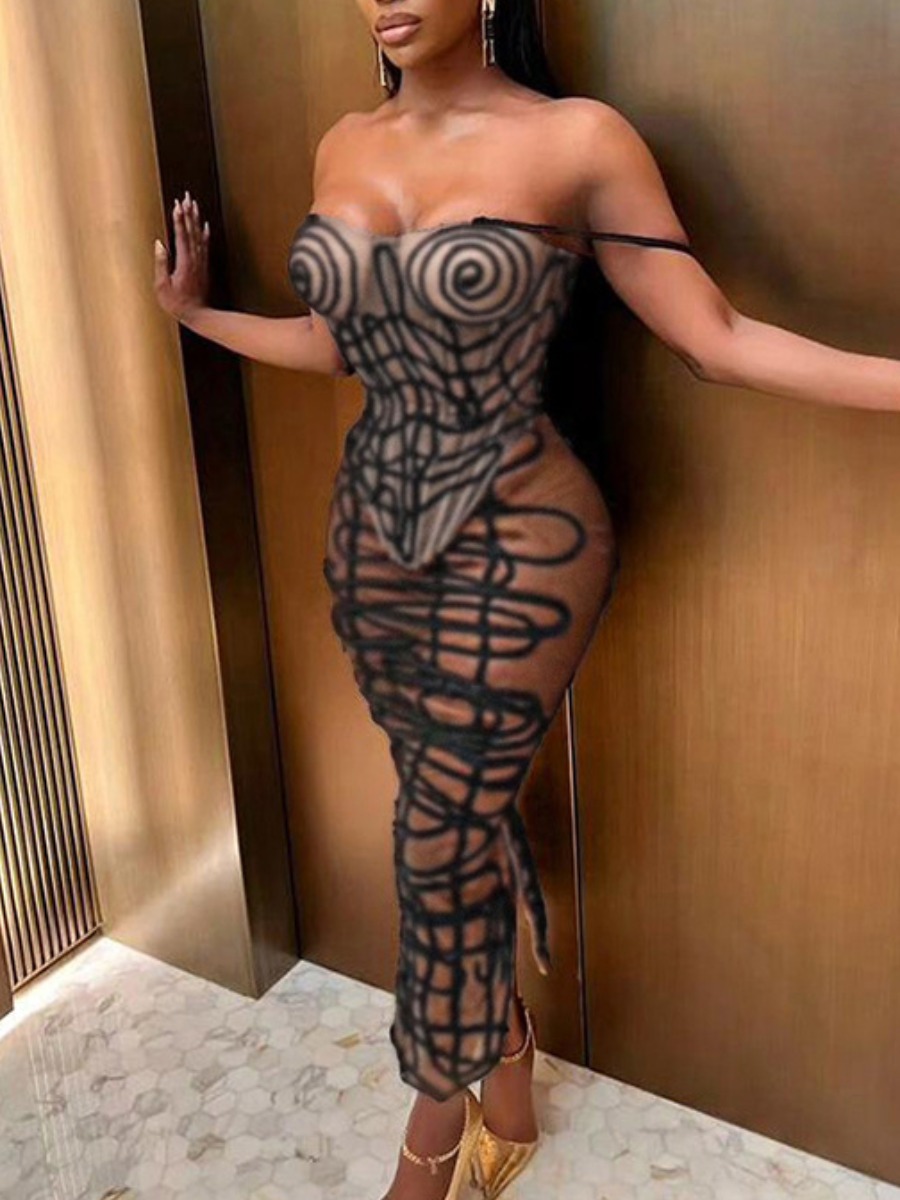 LW SXY See Through Geometric Pattern Two-piece Skirt Set