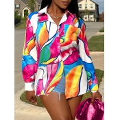 LW Mixed Print Button Design Shirt