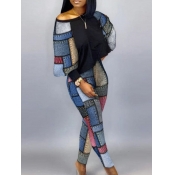 LW Plus Size Round Neck Color Lump Patchwork Pants