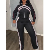 LW Plus Size Pocket Design Striped Pants Set