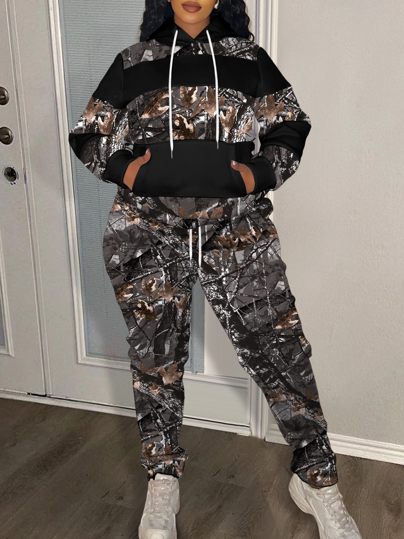 LW BASICS Plus Size Mixed Print Two-piece Pants Set