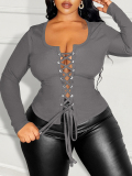 LW Plus Size Bandage Design Solid Color T-shirt