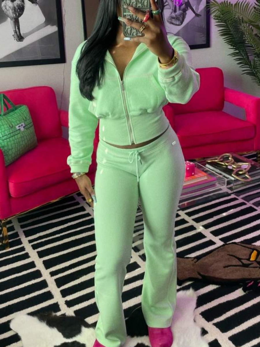 LW BASICS Casual Polyester Hooded Collar Drawstring Solid Color Long Sleeve Two-piece Pants Set