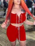 LW Bandage Design Solid Color Two-piece Shorts Set