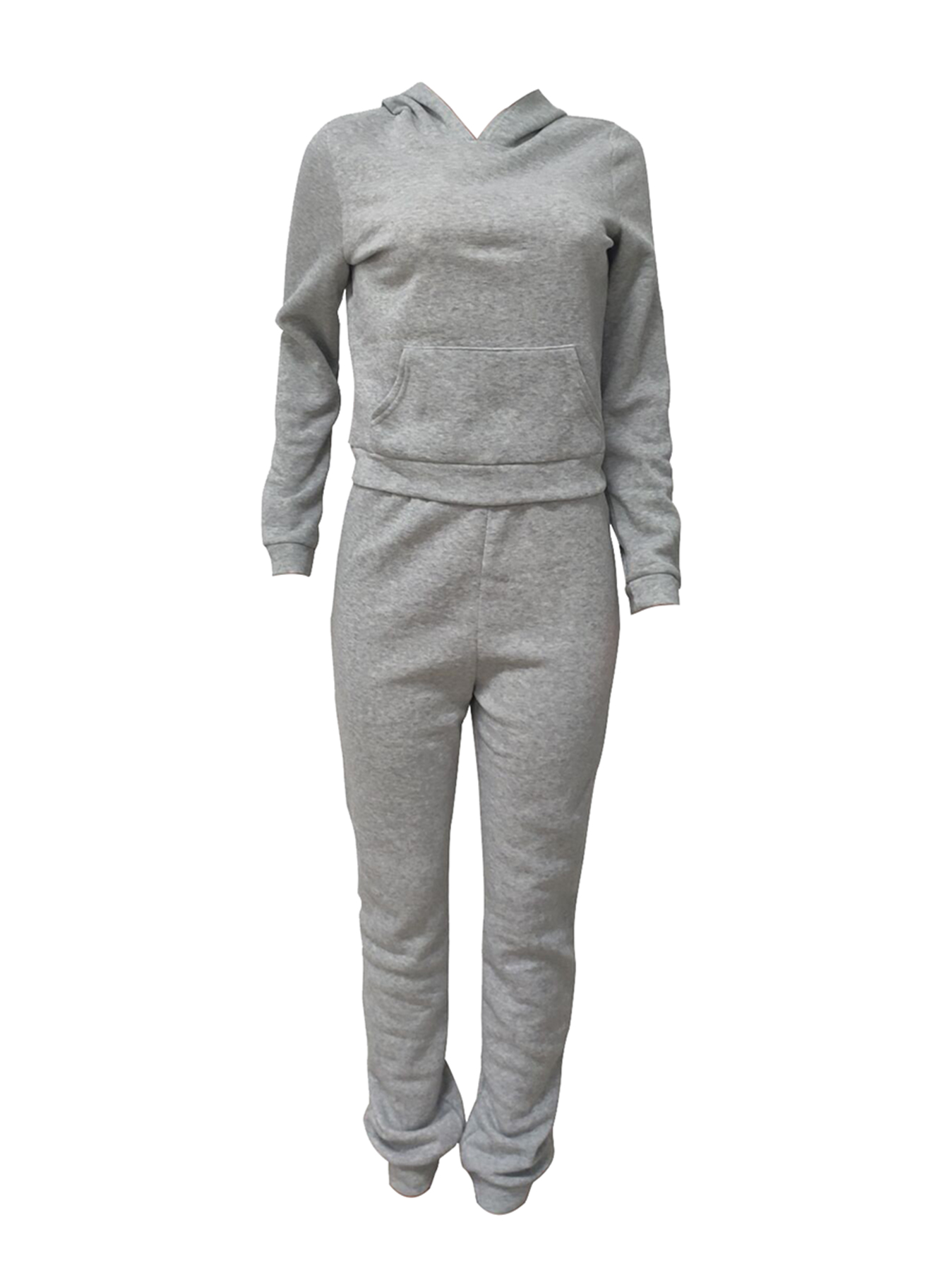 LW BASICS Casual Polyester Hooded Collar Solid Color Long Sleeve Two-piece Pants Set