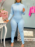 LW BASICS Zipper Design Solid Color Jumpsuit