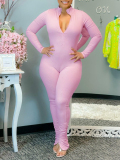 LW BASICS Zipper Design Solid Color Jumpsuit