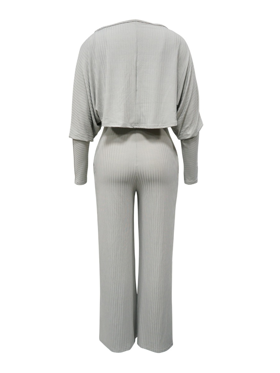 LW BASICS Casual Polyester V Neck Solid Color Long Sleeve Two-piece Pants Set