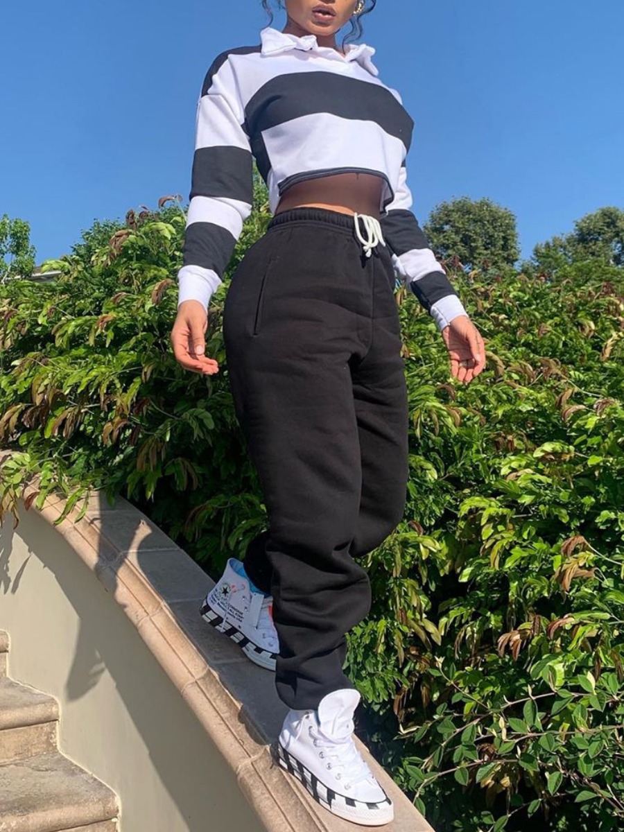 LW Casual Polyester Turndown Collar Pattern Stripe