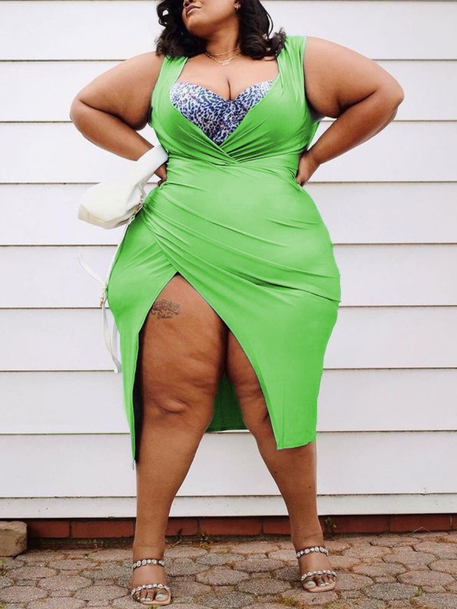 LW Plus Size Split Solid Color Dress