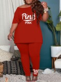 LW Plus Size Pattern Letter Print Two-piece Pants Set