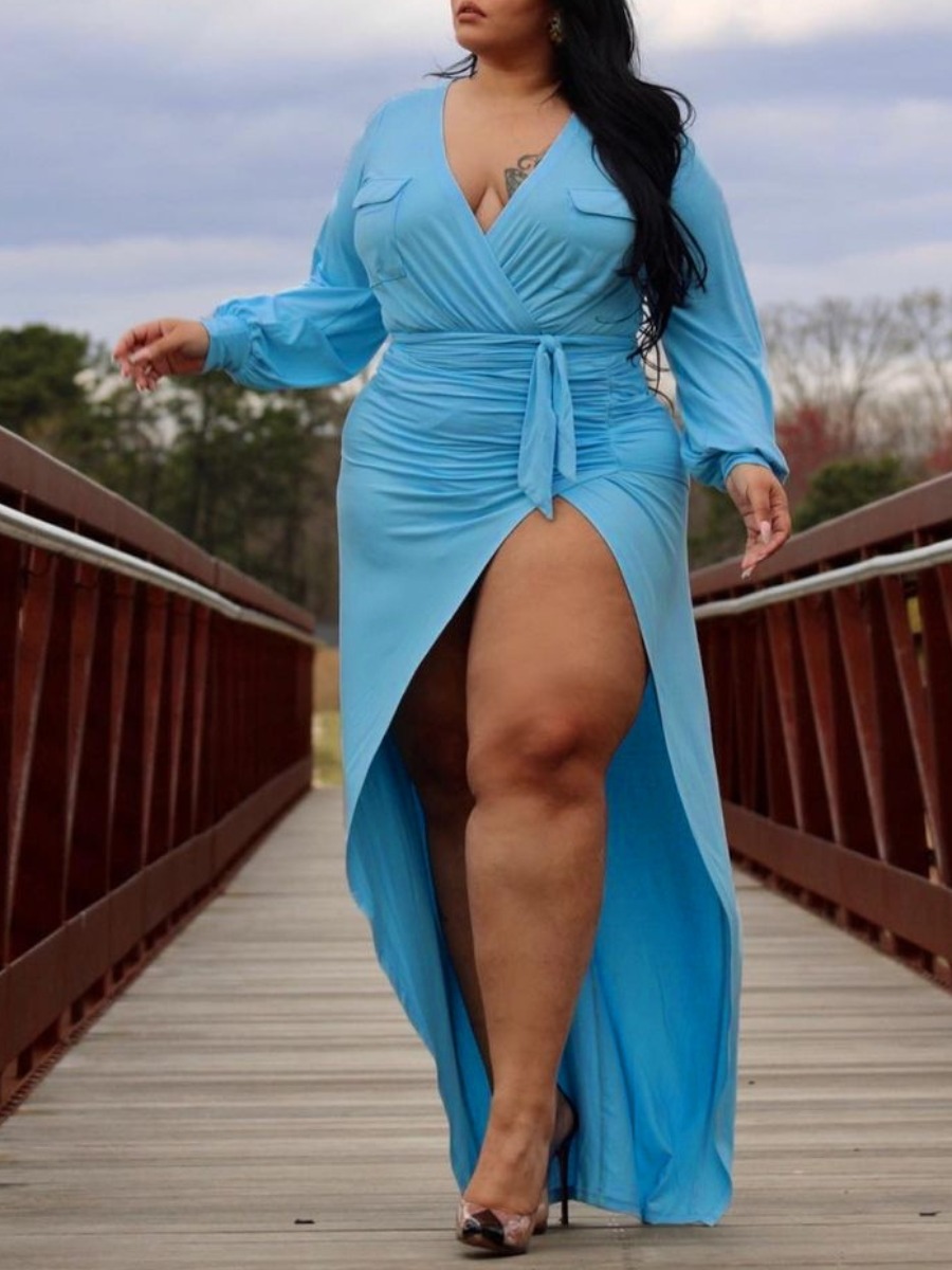 LW BASICS Plus Size Bandage Design Solid Color Dress