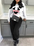 LW Casual Sweat Round Neck Pattern Letter Long Sleeve Two-piece Pants Set