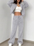 LW Casual Polyester Hooded Collar Zipper Design Solid Color Long Sleeve Two-piece Pants Set