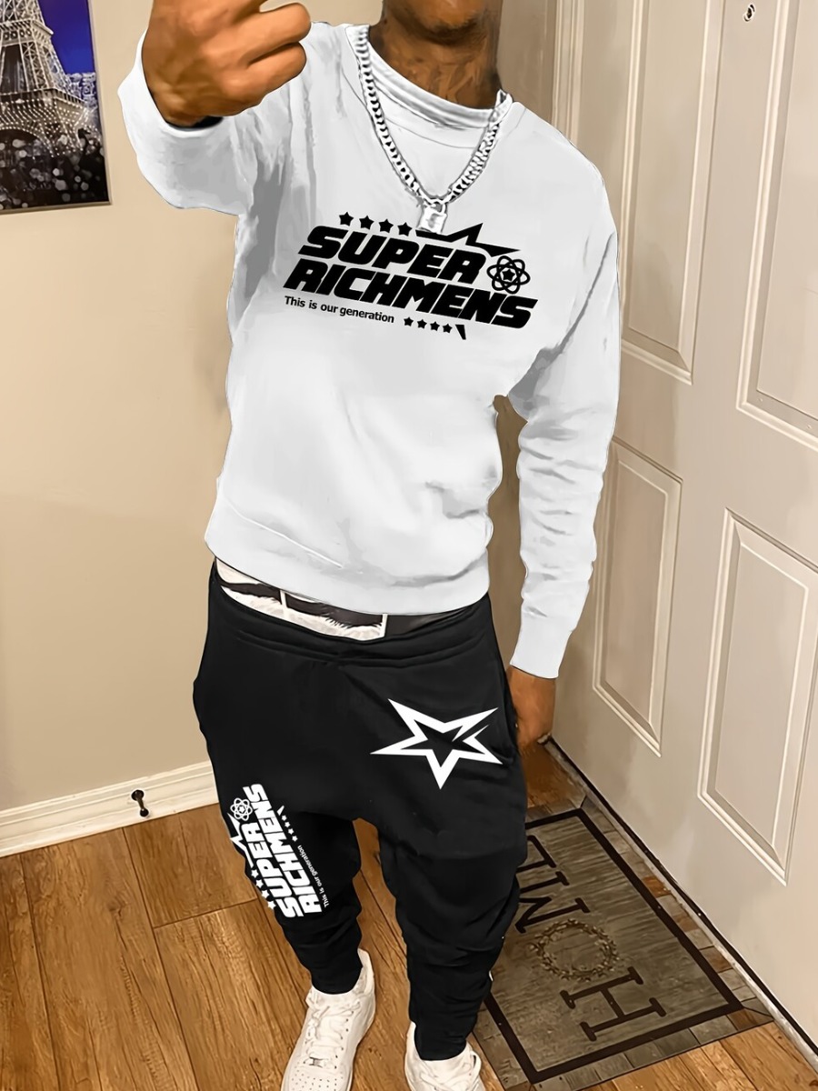 LW Men Pattern Letter Two-piece Pants Set