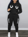 LW Street Polyester Hooded Collar Pattern Letter Print Long Sleeve Two-piece Pants Set