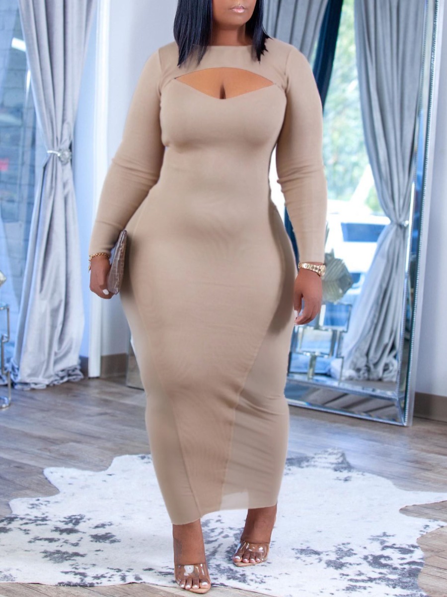 LW BASICS Cut Out Solid Color Maxi Dress