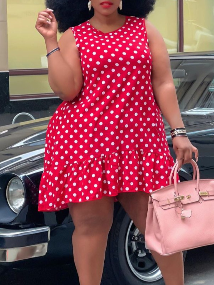 LW Plus Size Ruffle Hem Wavelet Point Dress