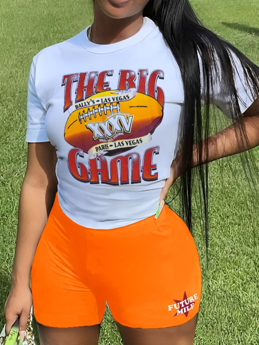 LW Sporty Polyester Round Neck Pattern Letter Geom