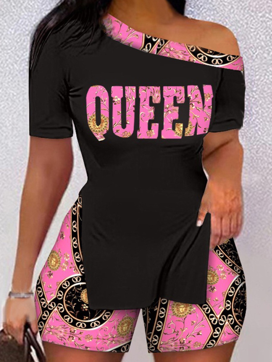 LW Casual Polyester One Shoulder Pattern Letter Sh