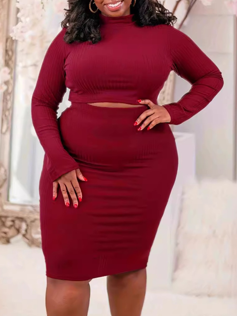 LW BASICS Plus Size Solid Color Two-piece Skirt Set