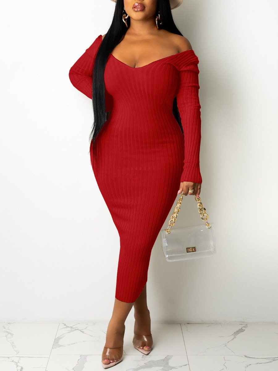 LW BASICS Plus Size Solid Color Dress