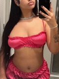 LW Sweet Polyester Square Collar Contrast Lace Solid Color Sleeveless Two-piece Shorts Set