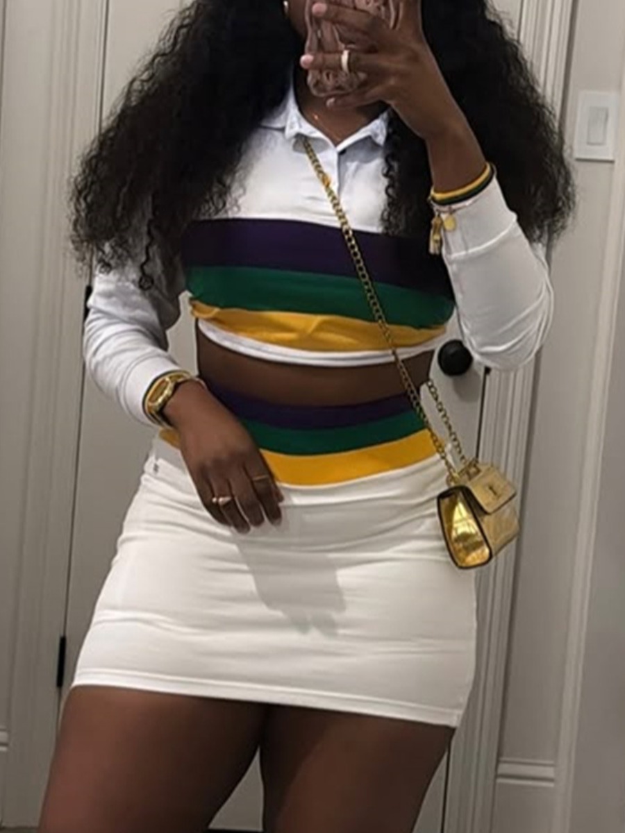 LW Casual Polyester Shirt Collar Patchwork Striped