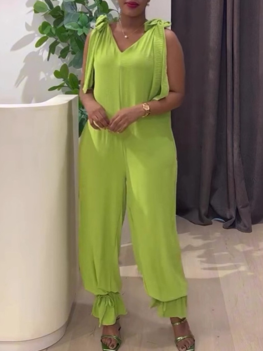 LW BASICS Plus Size Bandage Design Solid Color Jumpsuit