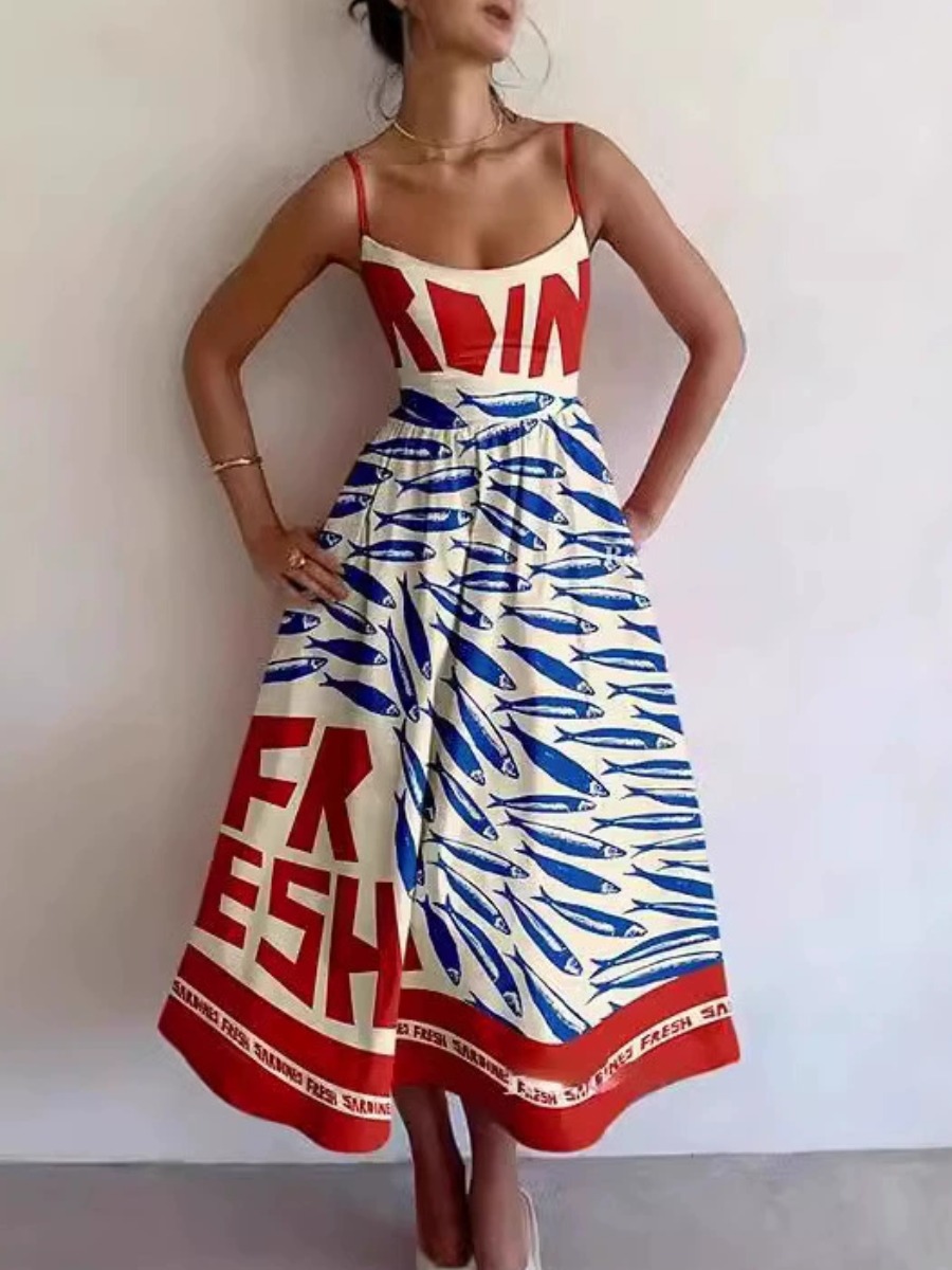 LW Pattern Geometric Letter Print Maxi Dress