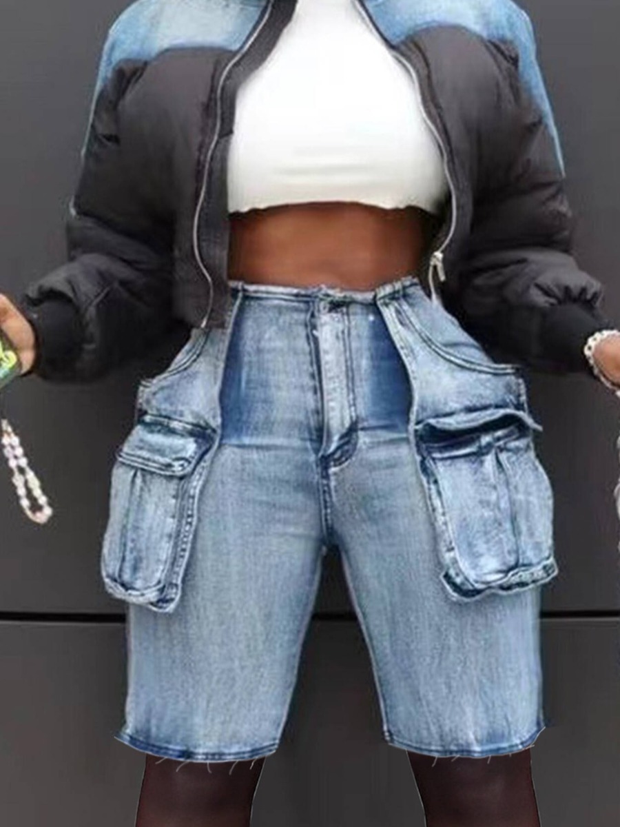LW Pocket Design Solid Micro Elasticity Denim Shorts