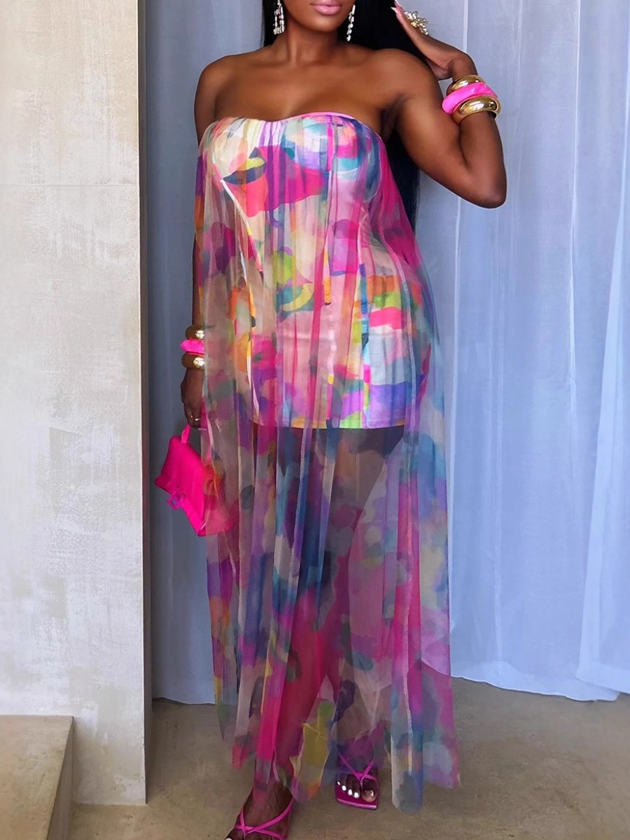 LW Plus Size See Through Geometric Pattern Dress