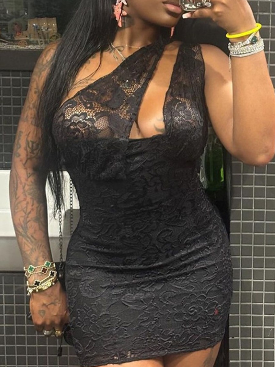 LW SXY Lace Solid Color Mini Dress