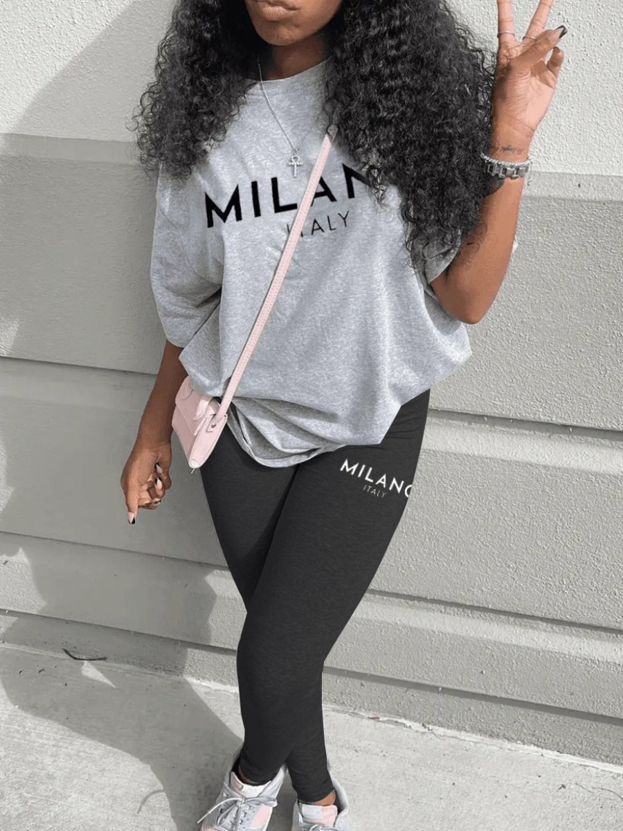 LW Casual Polyester Round Neck Pattern Letter Prin