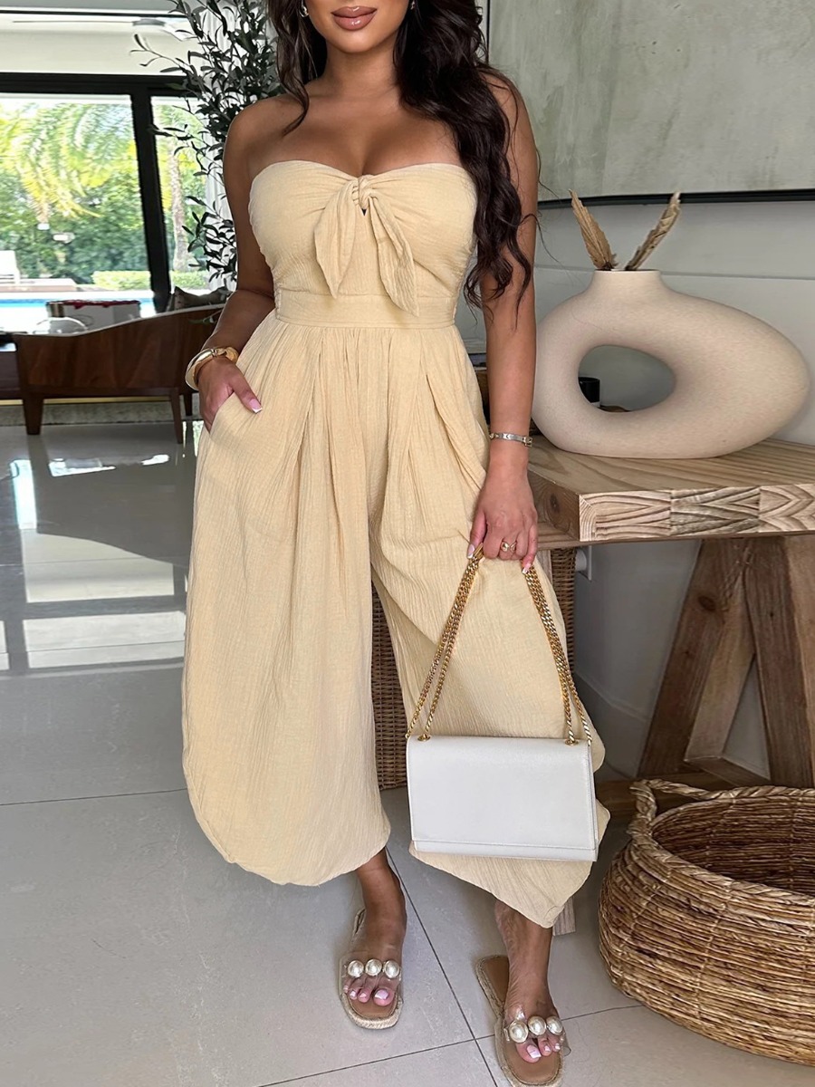 LW BASICS Bandage Design Solid Color Jumpsuit