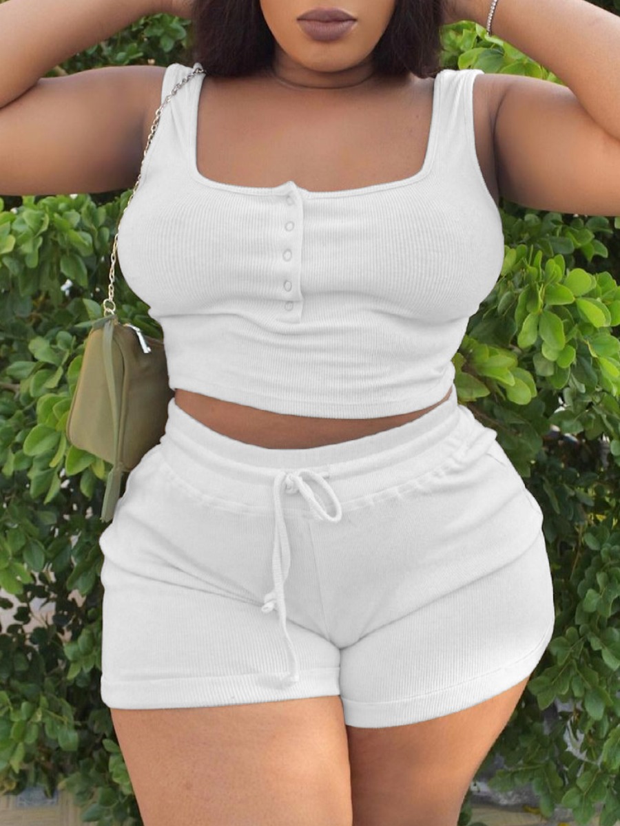 LW BASICS Plus Size Solid Color Two-piece Shorts S