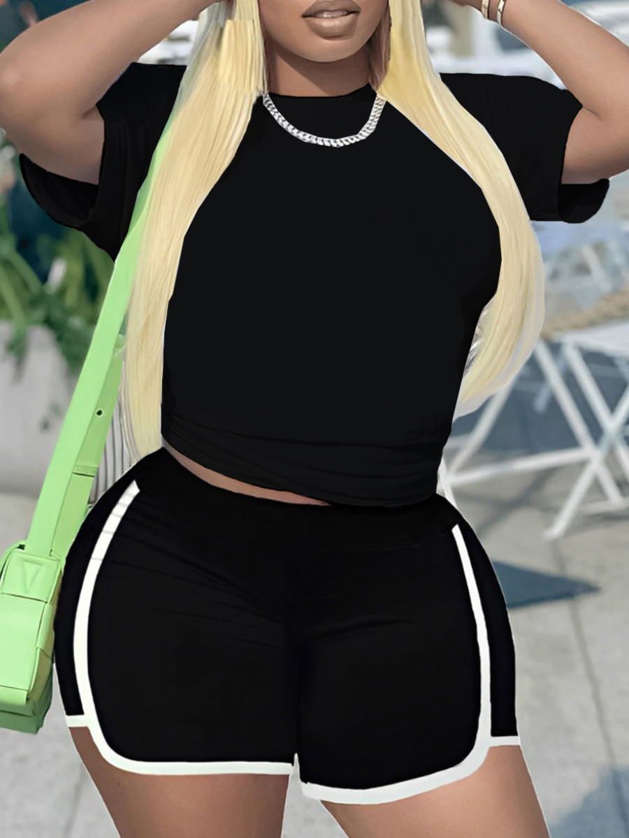 LW BASICS Round Neck Regular Fit Sporty Shorts Set