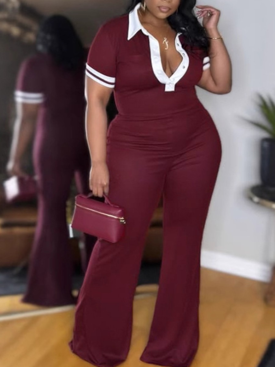 LW BASICS Plus Size Solid Color Jumpsuit